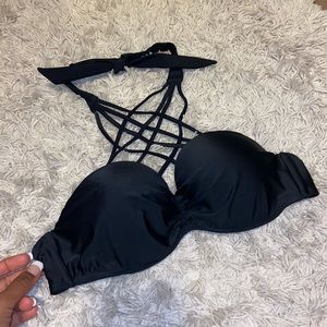 Ambrielle woman’s black cross body tie bikini top